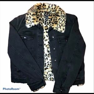 CHEETAH FUR LINED DENIM JACKET TRENDY